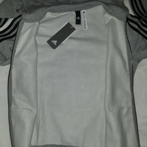 🆕Adidas | Full Zip Up Hooded Sweatshirt Grey & black Womens Size Small - Picture 7 of 9
